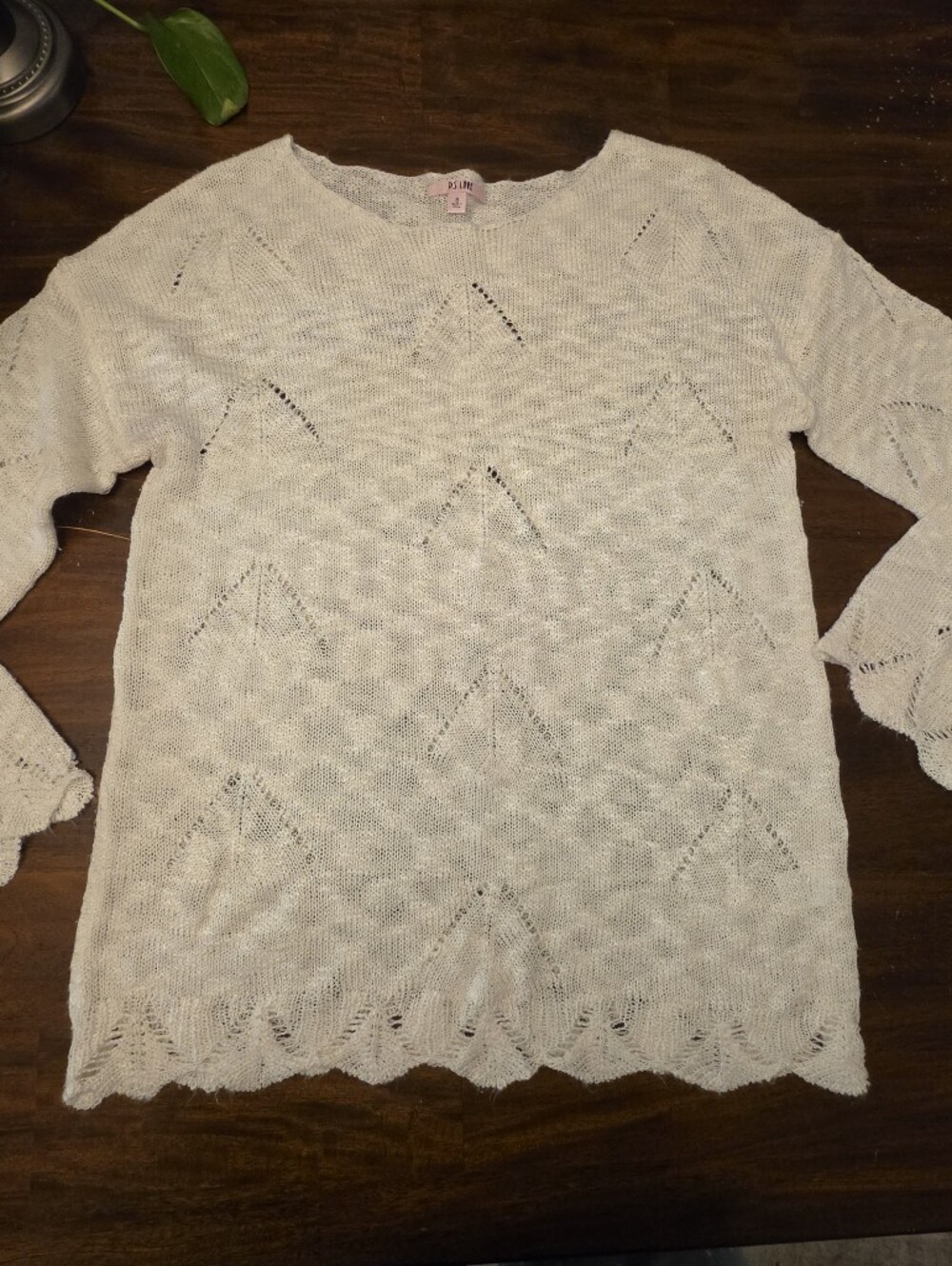 P.S. LOVE Cream Open Crochet Knit Pullover Sweater Size S